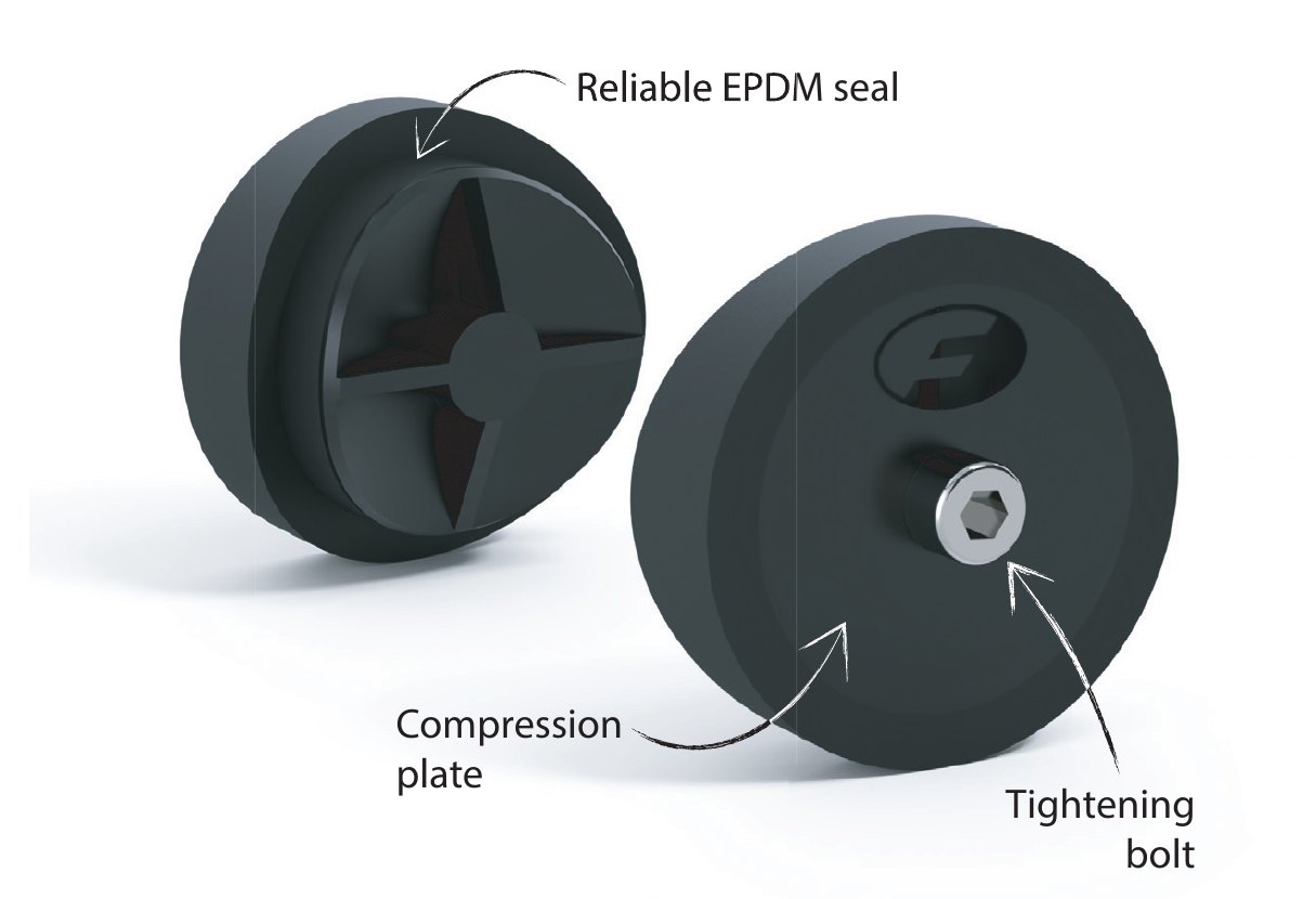 Access Point parts: EPDM seal, compression plate and tightening bolt