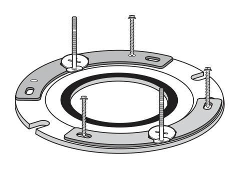 Drawing of Fix-A-Flange horseshoes set on top of a closet flange and screwed to the floor
