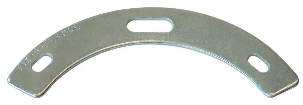 Fernco Fix-A-Flange steel horseshoe bracket with a center bolt slot and two screw slots