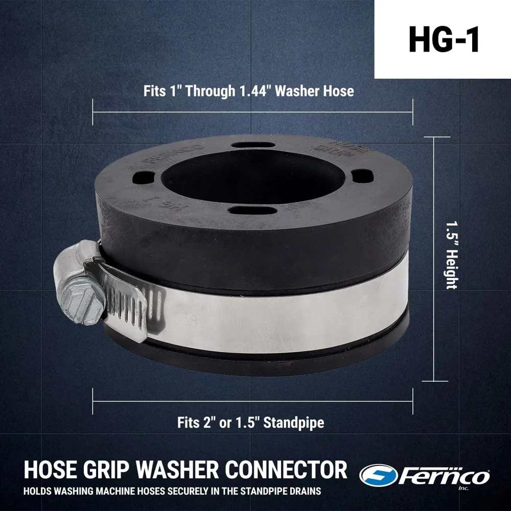 Fernco HG-1 Hose Grip Washer Connector: fits 1 inch through 1.44 inch washer hose, fits 2 inch or 1.5 inch standpipe, 1.5 inch height